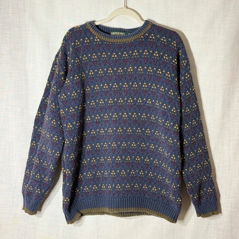 Vintage American Eagle Knit Sweater Mens‎ XL Blue Fair Isle Pattern Crewneck
